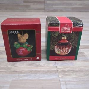 Vintage Lot Of 2 Teacher Christmas Ornaments - Christmas Ornament Decorations